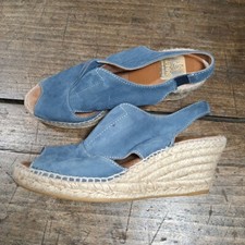 Kanna Womens Sz 7 EU39 Sandals Blue Suede Wedge Espadrille Slingback Shoes