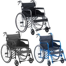 Adult Folding Wheelchair Self-Propelled Transport Attendant Dual Hand Brake NEW