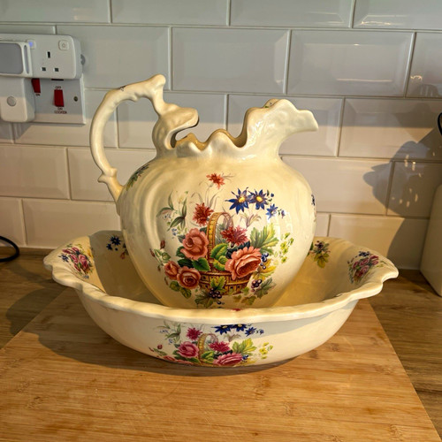 Ceramic floral jug wash - ceramic,