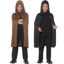 Kids Fancy Dress Cape Childrens Hooded Book Day Cloak Black or Brown New 