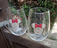 Disney Minnie mouse drinking glasses pair with rhinestone Minnie mouse face