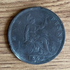 British Penny Victoria Bronze Coin 1862