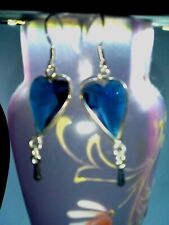 Blue Iolite Stone Heart Earrings on 925 Silver Hooks Beautiful Boxed Gift