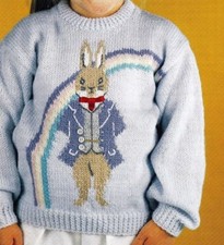 VINTAGE~PETER HARE-RABBIT MOTIF SWEATER KNITTING PATTERN~SIZE 22-28"  (VT113)