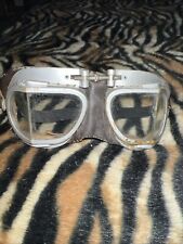 Vintage Stadium Jet Helmet Goggles, Aviation Goggles - Black Leather