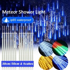 LED Meteor Shower String Lights Xmas Outdoor Garden Falling Icicle Rain Lights