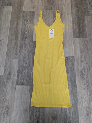 Zara yellow ribbed midi - yellow, dress