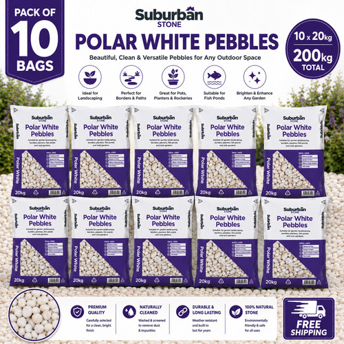 Polar white pebbles decorative - white,