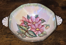 Pretty Vintage Maling Lustre Trinket Dish  ' Dahlia ' Flink Flowers Gold Edge