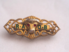 Vintage 925 Sterling Silver Gold Gilt RAOB Antediluvian Buffaloes Bar Brooch