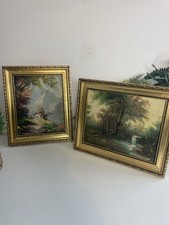 Set 2 Vintage Oil Paintings Country Side Scenes Signed J Vervon Parisian Artist