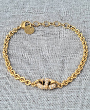 Auth Christian Dior Clair D Lune Bracelet Gold Tone CD Logo Crystal Pave Chain