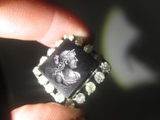 Antique Victorian Sterling Silver Carved Roman Carnelain stone Intaglio Brooch