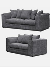 JUMBO CORD SOFA Suite Set 3 2 Seater Chairs GREY