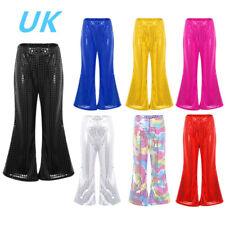 UK Kids Girls Glitter Bell-Bottom Pants Jazz Disco Dance Flare Pants Trousers