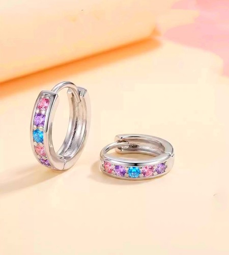 Rainbow crystal huggie - rainbow, hoop