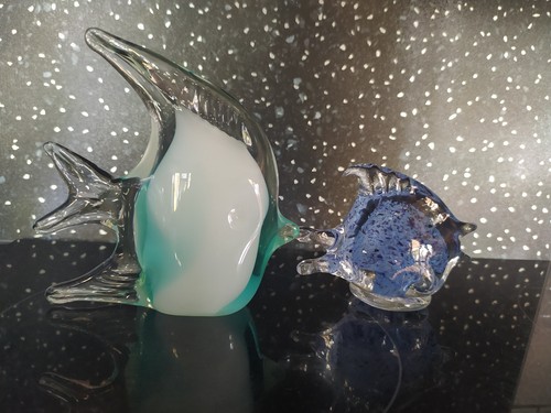 Art glass white aqua angel - white, &