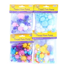 60 Tinsel Pom Poms - Mixed