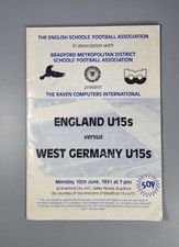 England v West Germany U15s Vintage Football Programme  Valley Parade June 1991