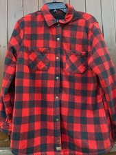 Men’s Modern Canvas Sherpa Fleece Flannel Red Plaid Shacket Size L