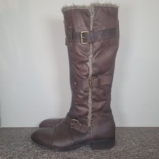 FatFace Marena Boots Brown Leather Knee High Buckle Detail Size EU40 UK 6.5