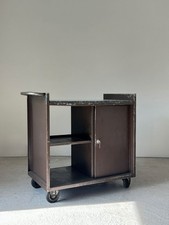 Industrial Vintage Metal Bank Trolley with Granite Top