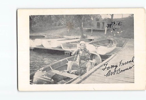Postcard man boat showing - boat,