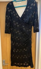 Flattering Size 14 Kaliko Black Lacey Cross Over Top Dress Over Cream Lining.