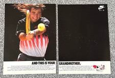 Vintage 1990 2 page Magazine Advert Picture Nike Air Tech Challenge Andre Agassi