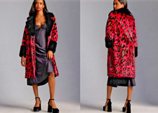 NEW ANTHROPOLOGIE MAEVE COLORBLOCK LEOPARD FAUX FUR JACKET MIDI COAT HOT PINK M