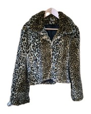 Vintage Leopard Print Faux Fur Jacket Women's Size 14 – Retro Style – Lined Coat
