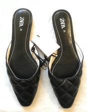 Zara Black Quilted Flat Mule