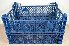 2 x Mushroom Blue Stackable Storage Plastic Crate Carry Trays 40cm x 30cm x 12cm