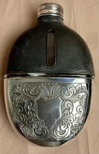 Vintage Edwardian James Dixon & Sons Silver Plated Leather Clad Glass Hip Flask