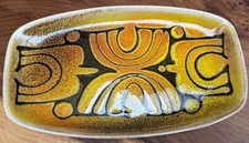 Poole Pottery Aegean Pin Dish 7in x 4in Orange Yellow Abstract Pattern