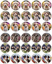 Puppies Flowers Cupcake Toppers Edible Icing Wafer Decor Bday Party Pet Dog Cute