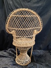 Peacock Fan Back Rattan Chair 21”5 Doll Plant Stand Vintage Wicker Boho large 