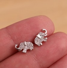 Solid 925 Sterling Silver Elephant CZ Stud Earrings Gift Boxed