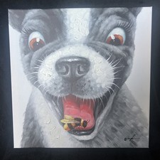 Boston Terrier Eating Bumblebee ~ Signed Giclee Print on Canvas 40cm x 40cm