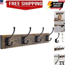 Wall Mounted Coat Rack, Entryway Hanging , Metal Wood Rack with 4 Black Liter...