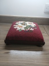 Tapestry Needlepoint Square Footstool  Floral Design Country House Cottagecore