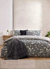 Catherine Lansfield Blocks Duvet Set Reversible Black White Double - See Desc