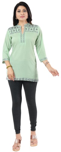 Women green embroidered kurti - green,