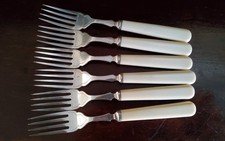 6 x Vintage Silver Plated Cutlery fish dessert Forks Crest Cream Handle 18 cm