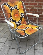 Retro 1970s Deck Chair Vintage  Floral Pattern Made in England Summer Holidays