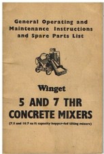 WINGET 3 THR & 5 THR CEMENT MIXER INSTRUCTION/MAINTENANCE HANDBOOK & PARTS LIST