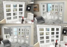Internal Bifold Doors White Primed 4 Lite Clear Glass & Stabilising Base Track