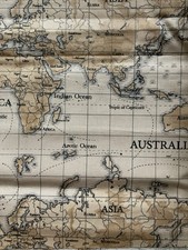 REMNANT 2 pcs 54cmL x 40cm W/46cmL x 53cmW World Map Fabric Sepia Cotton