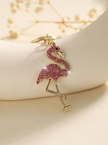 Rhinestone flamingo keychain - rhinestone,