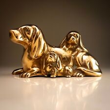 Cast Brass Bassett Hound & Puppies Figurine Dog Ornament Canine Animal Pet Chien